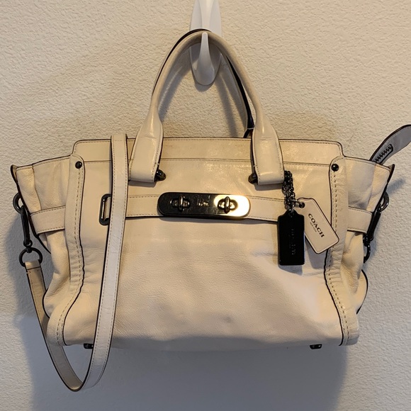 Coach Swagger Cream Leather Carryall Satchel - Picture 1 of 16